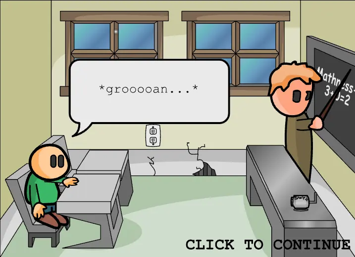 Riddle School Gameplay - Phil Eggtree in classroom